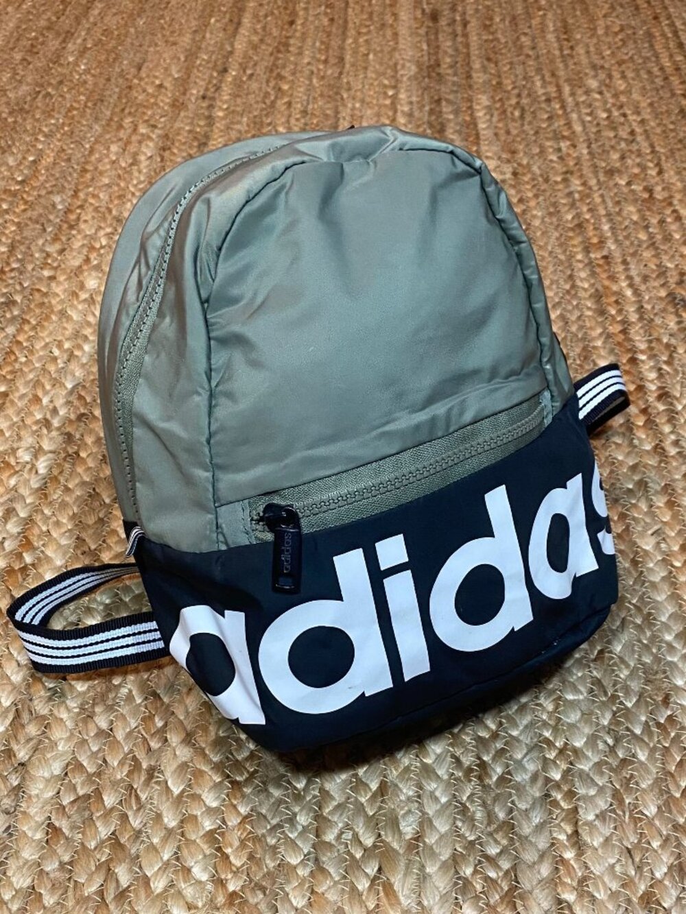 Adidas Mini Backpack Olive Green Black White Logo Lightweight Daypack